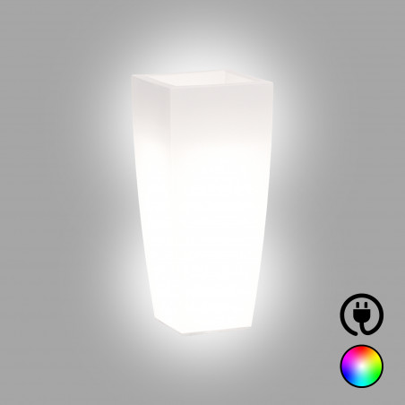 Vaso luminoso moderno di design 33x33 H70 in polimero resistente con LED multicolor per interno ed esterno - Made in Italy - Monacis