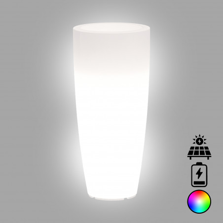 Vaso luminoso alto moderno di design Ø40 H90 in polimero resistente con LED multicolor con bateria e solare per interno ed esterno - Made in Italy - Monacis