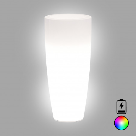 Vaso luminoso alto moderno di design Ø40 H90 in polimero resistente con LED multicolor con bateria per interno ed esterno - Made in Italy - Monacis
