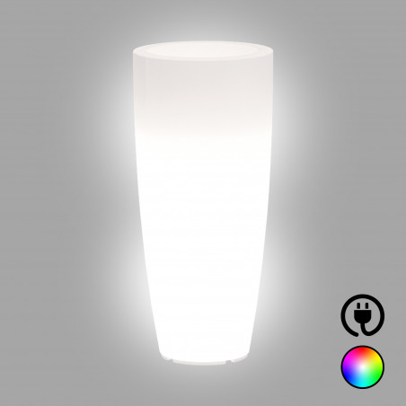 Vaso luminoso alto moderno di design Ø40 H90 in polimero resistente con LED multicolor per interno ed esterno - Made in Italy - Monacis