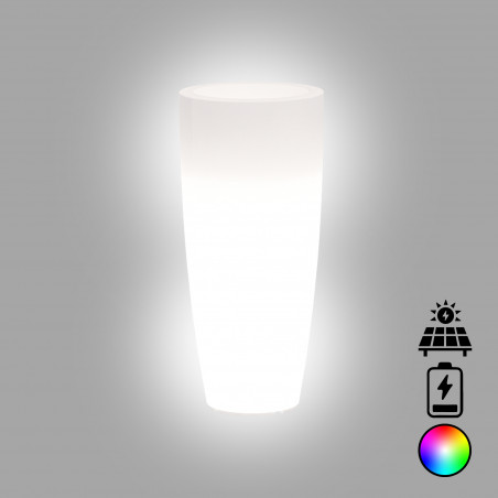 Vaso luminoso modernon di design Ø33 H70 in polimero resistente con LED multicolor con bateria e solare per interno ed esterno - Made in Italy - Monacis