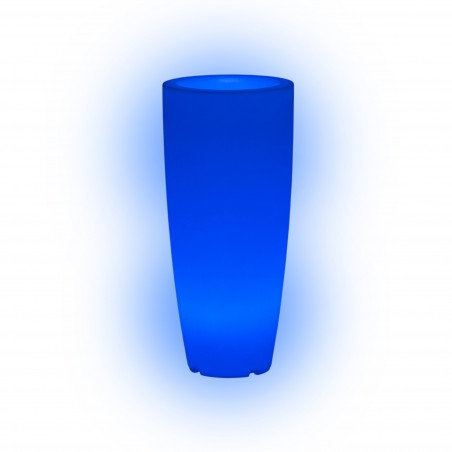 Vaso luminoso modernon di design Ø33 H70 in polimero resistente con LED blu per interno ed esterno - Made in Italy - Monacis