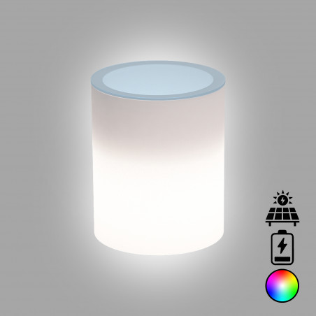 Tavolino luminoso di design con piano in vetro Ø40 H50 LED multicolor con batteria e solare per interno ed esterno - Made in Italy - Monacis