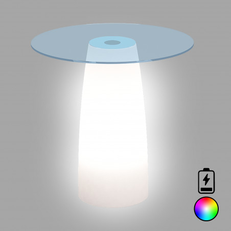 Table Basse Break Bright Plateau Led Multicolore Avec Batterie Monacis Polymer - Verre Ø70 Cm - 90 H