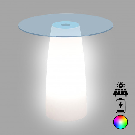 Tavolo luminoso alto di design Ø70 H90 LED multicolor con batteria e solare per interno ed esterno - Made in Italy - Monacis