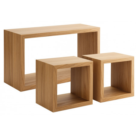 Set di 3 Mensole da Muro, Cubi Arredo, Mensole Cubo, Parete, Portaoggetti, Olmo, 44x24 e 2 da 20x20 cm - Tribù