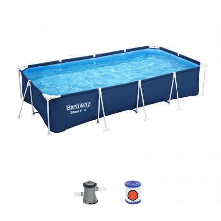 Piscina fuori terra rettangolare con telaio in acciaio e pompa filtro inclusa, 400x211x81 cm capacità 5700 L per giardino