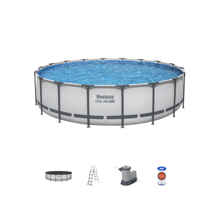 Piscina fuori terra rotonda con telaio in acciaio e pompa filtro, diametro 549 cm altezza 122 cm con scaletta e copertura