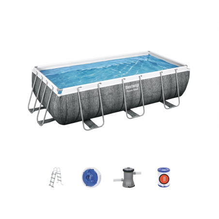 Piscina fuori terra rettangolare con telaio in acciaio e pompa filtro, 404x201x100 cm con scaletta e dosatore cloro - Bestway