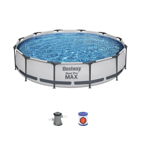 Piscina fuori terra rotonda con telaio in acciaio e pompa filtro inclusa, diametro 366 cm altezza 76 cm capacità 6473 L