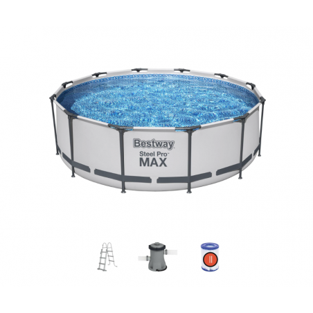 Piscina fuori terra rotonda con telaio in acciaio e pompa filtro, diametro 366 cm altezza 100 cm con scaletta capacità 9150 L