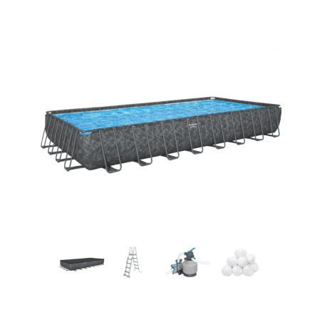 Piscina fuori terra rettangolare con filtro a sabbia Polysphere e scaletta, 956x488x132 cm telo copertura incluso - Bestway