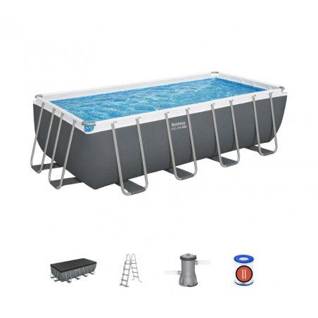 Piscina fuori terra rettangolare con telaio in acciaio e filtro a sabbia, 488x244x122 cm con scaletta capacità 11532 L
