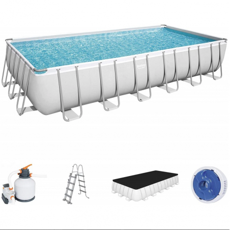 Piscina fuori terra rettangolare con filtro a sabbia e ChemConnect, 732x366x132 cm con scaletta e telo copertura - Bestway
