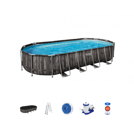 Piscina fuori terra ovale effetto legno con filtro a cartuccia e ChemConnect, 732x366x122 cm con scaletta e telo copertura - Bestway