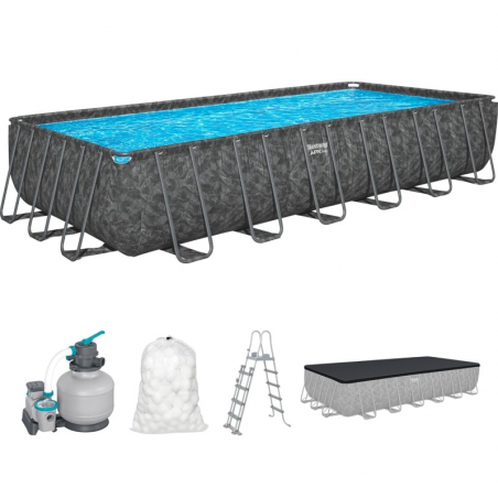 Piscina fuori terra rettangolare con telaio in acciaio e filtro a sabbia, 732x366x132 cm con scaletta e copertura capacità 30045 L - Bestway