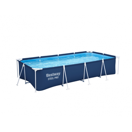 Piscina fuori terra rettangolare con telaio in acciaio, dimensioni 400x211x81 cm capacità 5700 L, per giardino e famiglia