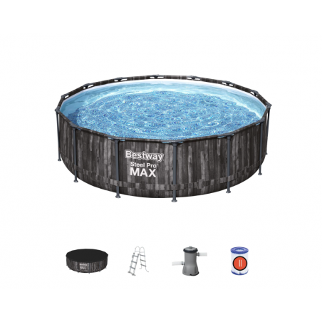 Piscina fuori terra Bestway Power Steel 5614Z tonda rattan Ø427x107 cm con pompa filtro scaletta e copertura