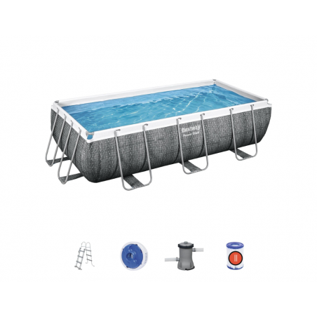 Piscina fuori terra rettangolare Bestway Power Steel effetto rattan 404x201x100 cm con filtro a cartuccia, scaletta