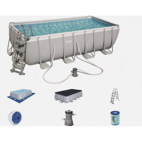 Piscina fuori terra rettangolare Bestway Power Steel 488x244x122 cm con filtro a cartuccia, scaletta, copertura e ChemConnect