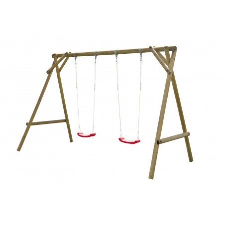 Altalena da giardino doppia per bambini, struttura in legno impregnato Ø10 cm con 2 seggiolini, uso esterno privato 3-14 anni
