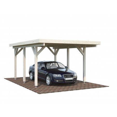 Carport singolo in legno lamellare 11,7 m² con tetto in perline 19 mm per auto da giardino 360x510 cm - Esterni da Vivere