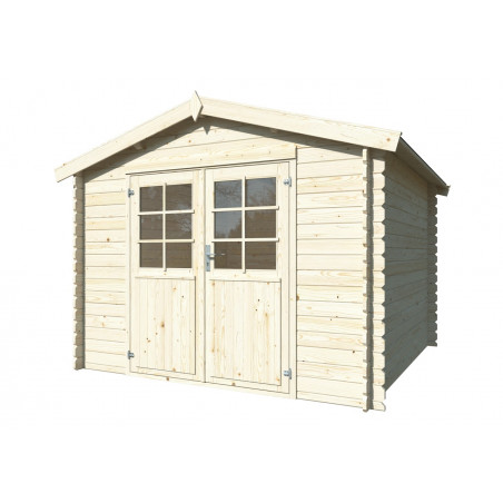 Casetta da giardino in legno grezzo 300x300 cm con pareti 28 mm e porta doppia vetrata 7,6 m² - Esterni da Vivere