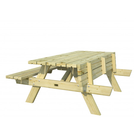 Tavolo picnic in legno con panche integrate, set 6 posti pino impregnato per giardino e terrazzo - Esterni da Vivere