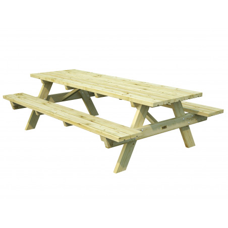Tavolo picnic in legno grande con panche integrate, set 8 posti pino impregnato per giardino e terrazzo - Esterni da Vivere