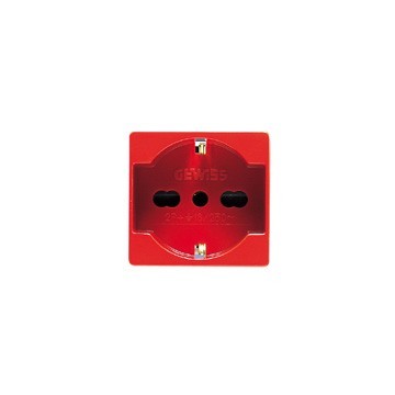 GW20296 Presa Standard Bivalente Italiano / Tedesco 250V 2P+T 16A 2 Moduli Rosso